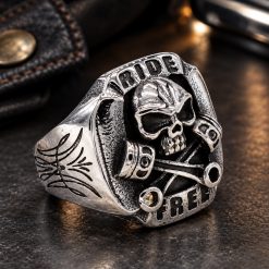 Gothic Ride Free Skull Piston Stainless Steel Ring | Heavy Metal Biker Band | Secure Checkout | Tracked Shipping | 7-Day Easy Returns - Image 4
