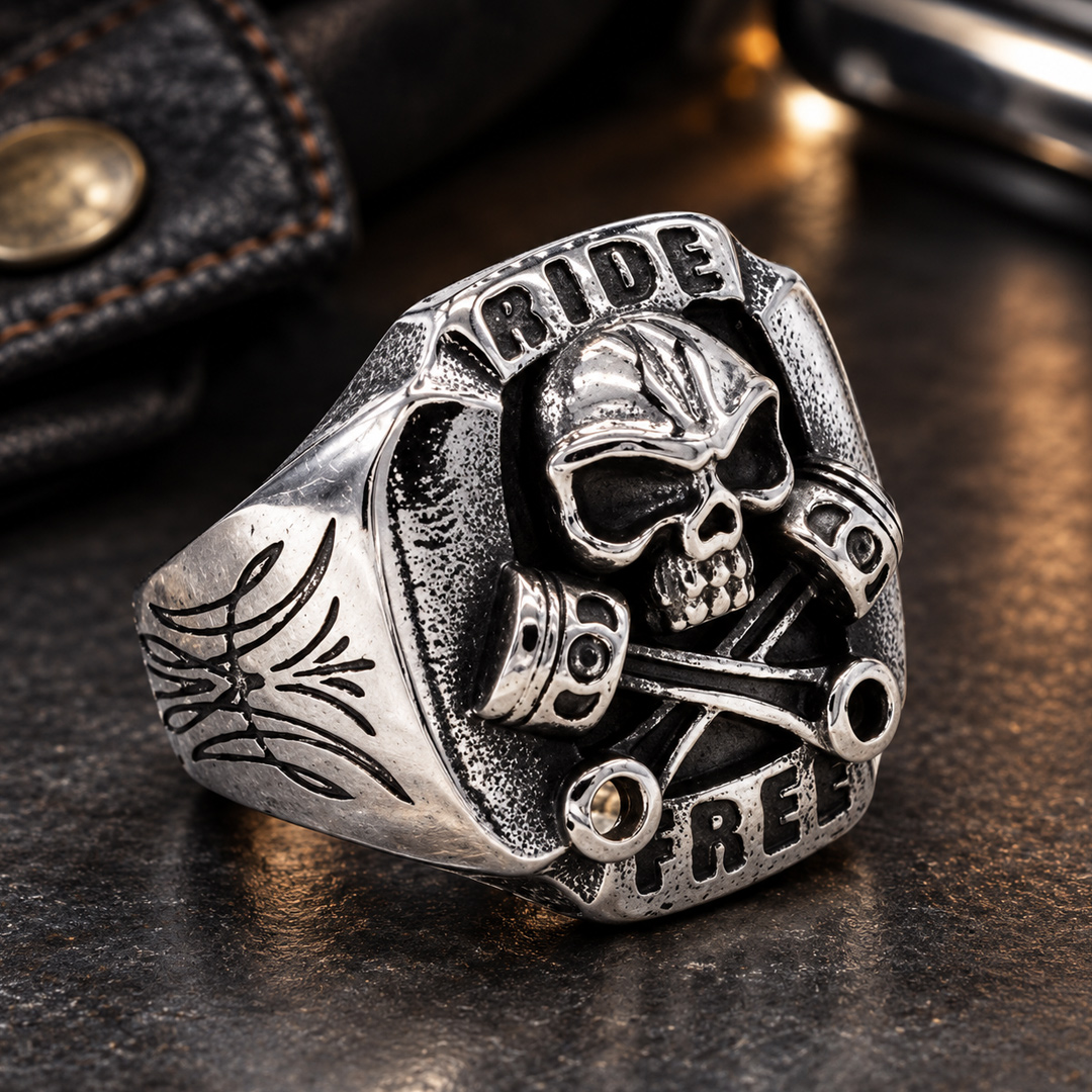 Gothic Ride Free Skull Piston Stainless Steel Ring | Heavy Metal Biker Band | Secure Checkout | Tracked Shipping | 7-Day Easy Returns - Image 4