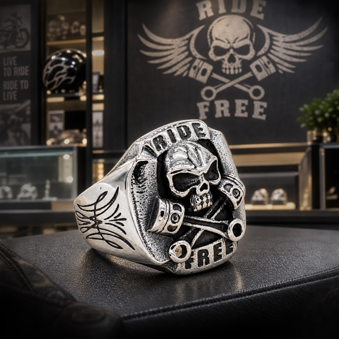 Gothic Ride Free Skull Piston Stainless Steel Ring | Heavy Metal Biker Band | Secure Checkout | Tracked Shipping | 7-Day Easy Returns - Image 3