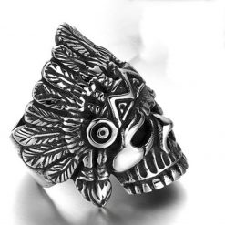 Gothic Native American Chief Skull Stainless Steel Ring | Heavy Metal Biker Band | Secure Checkout | Tracked Shipping | 7-Day Easy Returns - Image 5
