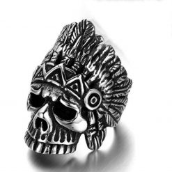 Gothic Native American Chief Skull Stainless Steel Ring | Heavy Metal Biker Band | Secure Checkout | Tracked Shipping | 7-Day Easy Returns - Image 4