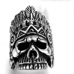 Alternative view of Gothic Native American Chief Skull Stainless Steel Ring | Heavy Metal Biker Band | Secure Checkout | Tracked Shipping | 7-Day Easy Returns